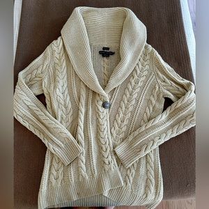 Ralph Lauren Hand-knit cardigan. Large. Oatmeal/creme. Silver Concha button.